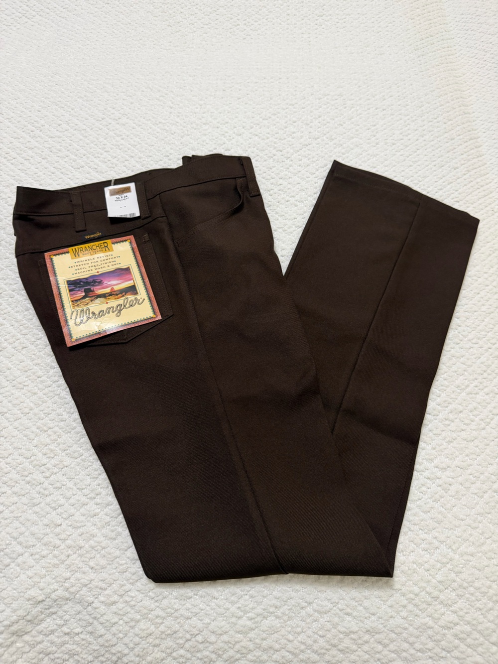 Vintage Wrangler Wrancher Dress Pants Polyester Brown Men’s Size 34 x 34 NWT